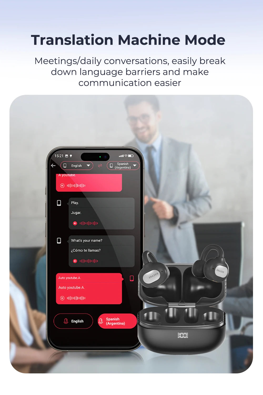 ERAZER AI Translator Ear Clip Earbuds – Real-Time Translation & Wireless Freedom