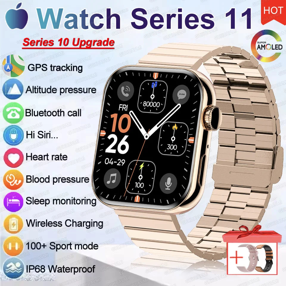 HD 2026 Watch Series 11 - NFC - Waterproof HD AMOLED Screen GPS Track Men Smartwatch - GPS