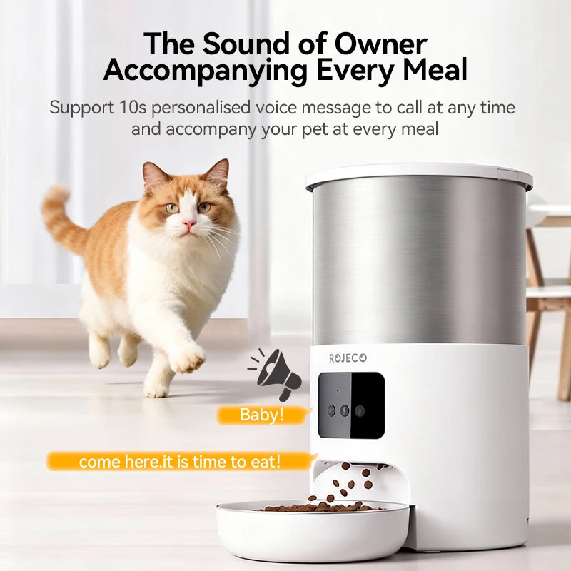 ROJECO 4.5L Smart Pet Feeder – Record Your Voice & Feed on Schedule via WiFi