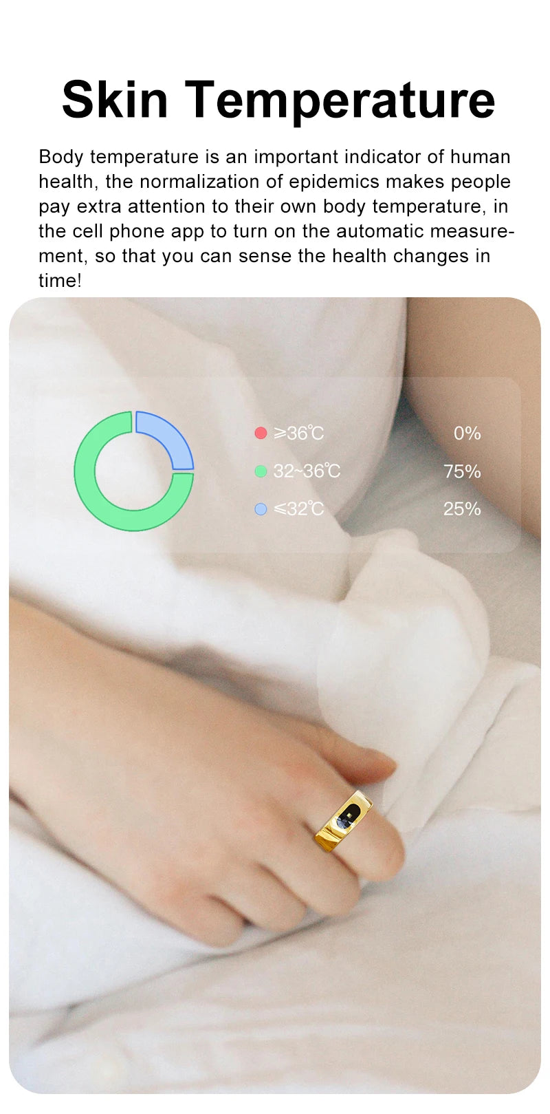 R08 Smart Ring Touch Control Function Health Monitor 5ATM Waterproof Skin Temperature Measurement
