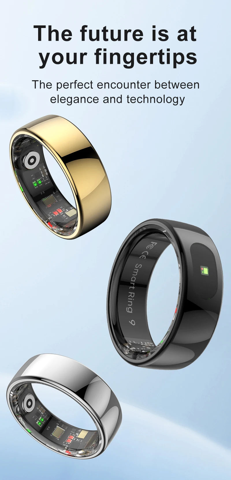 R08 Smart Ring Touch Control Function Health Monitor 5ATM Waterproof Skin Temperature Measurement
