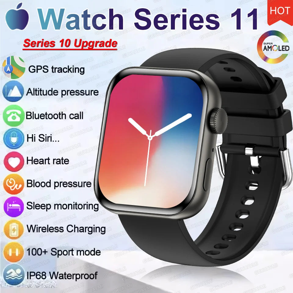 HD 2026 Watch Series 11 - NFC - Waterproof HD AMOLED Screen GPS Track Men Smartwatch - GPS
