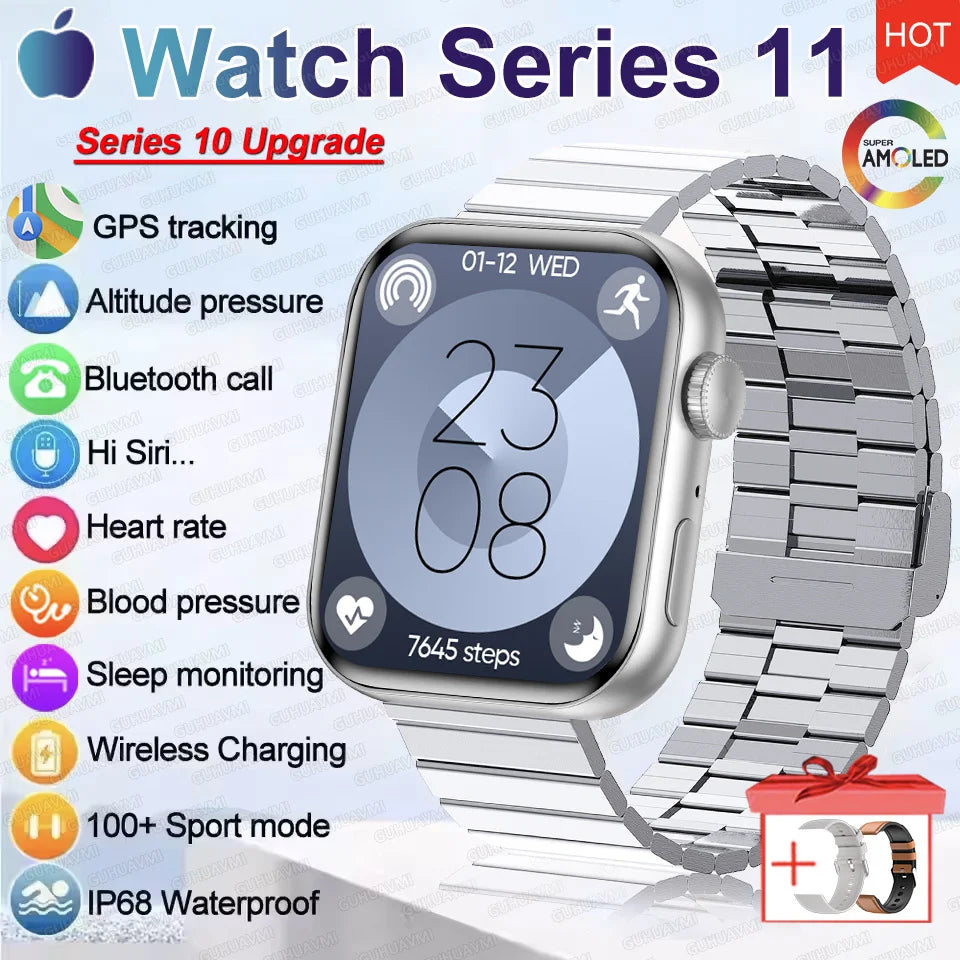 HD 2026 Watch Series 11 - NFC - Waterproof HD AMOLED Screen GPS Track Men Smartwatch - GPS