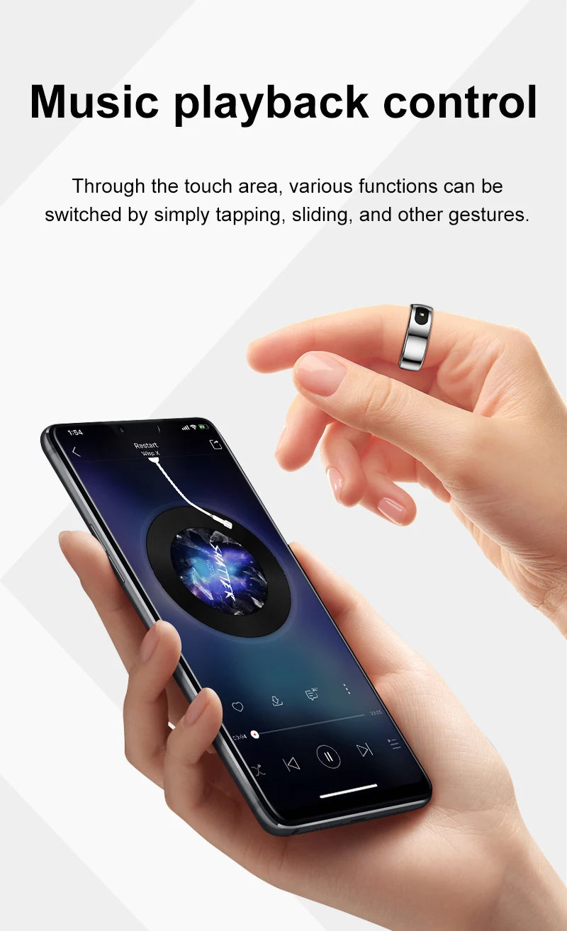 R08 Smart Ring Touch Control Function Health Monitor 5ATM Waterproof Skin Temperature Measurement