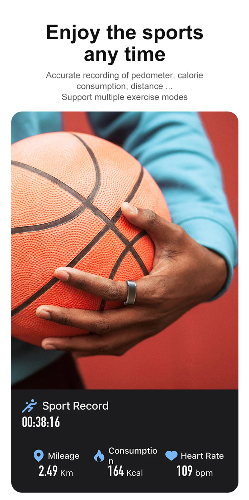 R03 Smart Ring With Charing Case, Battery Life 39 Days, Health Sleep Monitor, 5ATM Waterproof, Multi-sport Mode