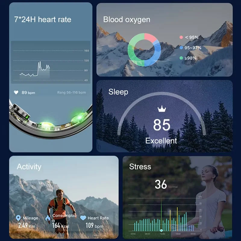 R03 Smart Ring With Charing Case, Battery Life 39 Days, Health Sleep Monitor, 5ATM Waterproof, Multi-sport Mode