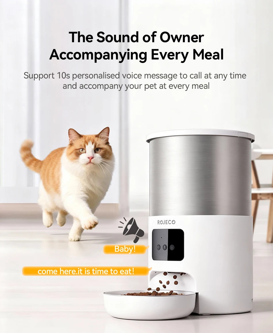 ROJECO 4.5L Smart Pet Feeder – Record Your Voice & Feed on Schedule via WiFi