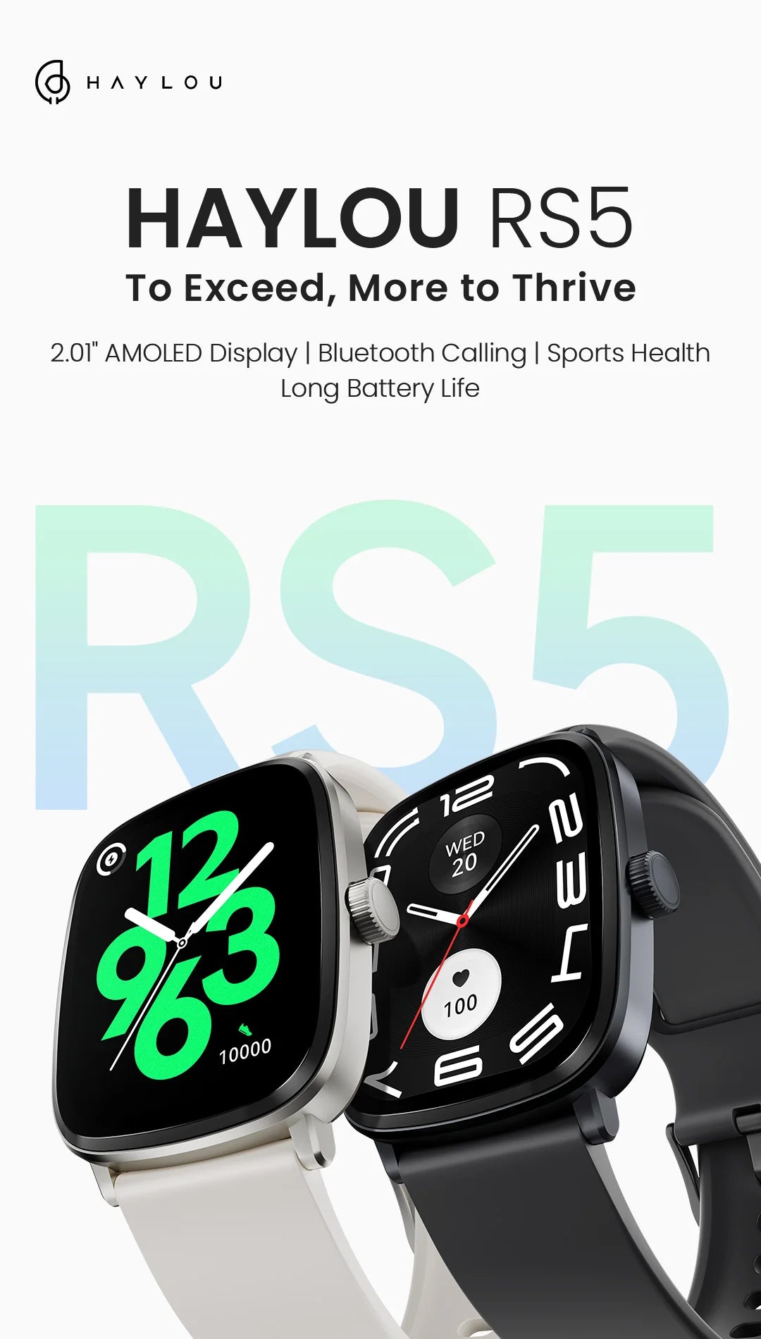 HAYLOU Watch RS5 Smart Watch 2.01'' AMOLED Display Bluetooth Call Voice Assistant Waterproof Sport Activity Fitness Smartwatchs
