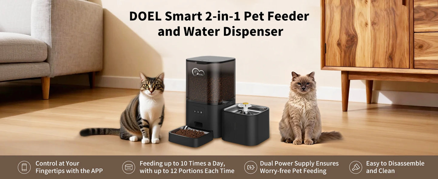 DOEL 2-in-1 smart Cat Feeder – Food & Water, Scheduled & WiFi Controlled