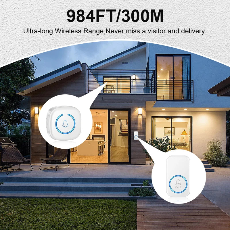 Smart Wireless Doorbell – 300M Range & 60 Melodies