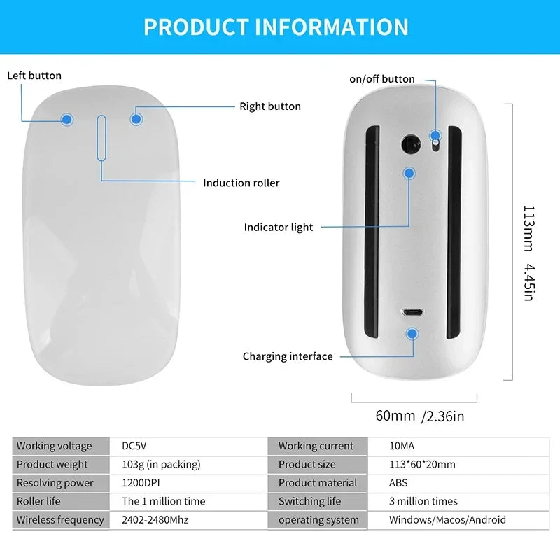 Magic Touch rechargeable Wireless Mouse – Dual Mode & Silent Click