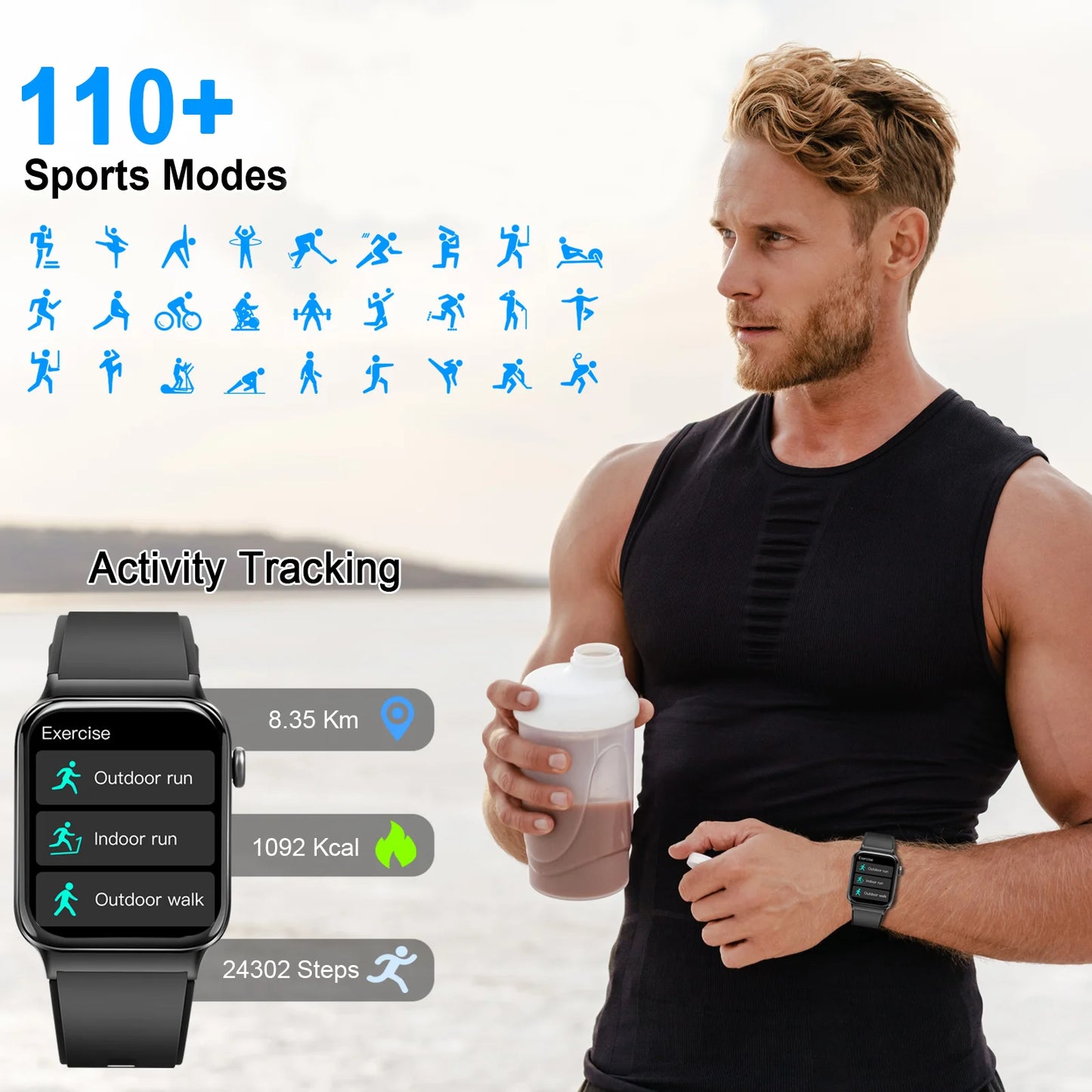 T50 Fitness Tracker Smartwatch | 100+ Sport Modes I Waterproof | 1.85" Ultra Thin + Heart Rate/Sleep Monitor (Answer Call)