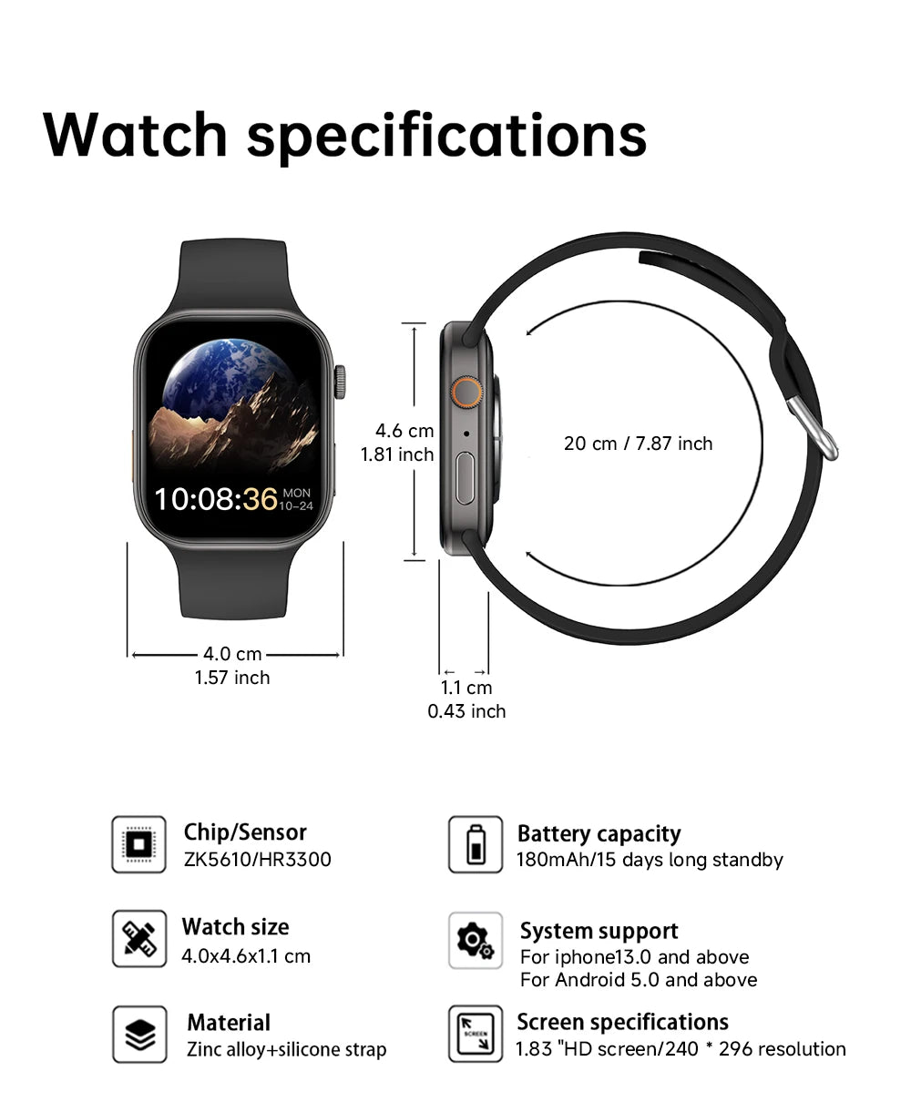 NEW Smartwatch 1.83"HD Screen Sleep & Health Monitoring Bluetooth Call Multi-Sport Modes