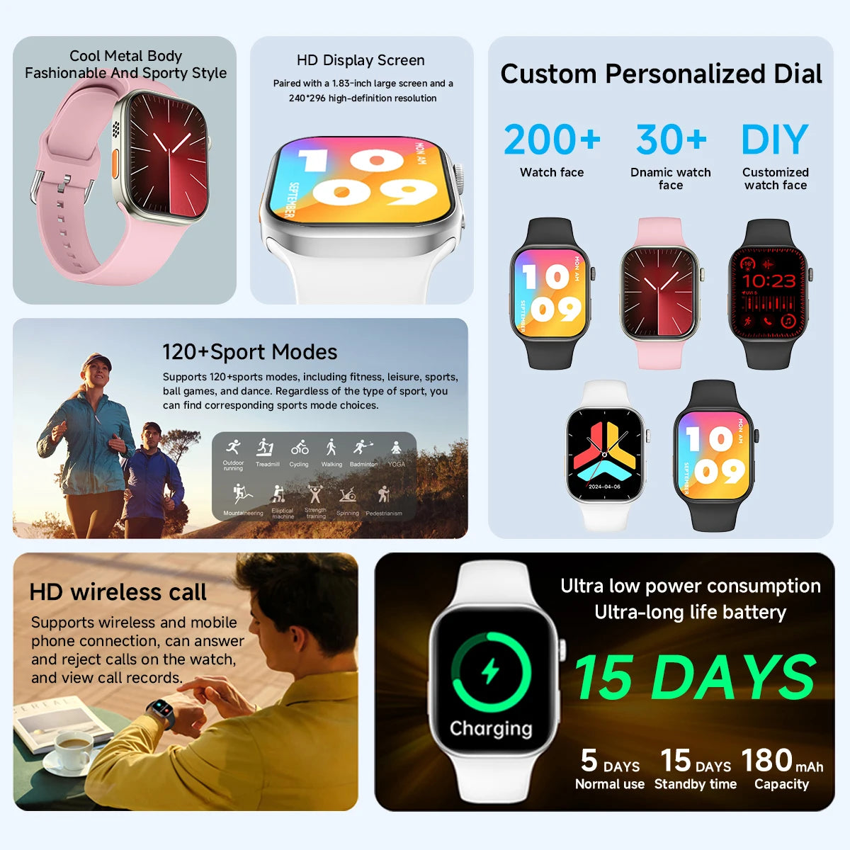 NEW Smartwatch 1.83"HD Screen Sleep & Health Monitoring Bluetooth Call Multi-Sport Modes
