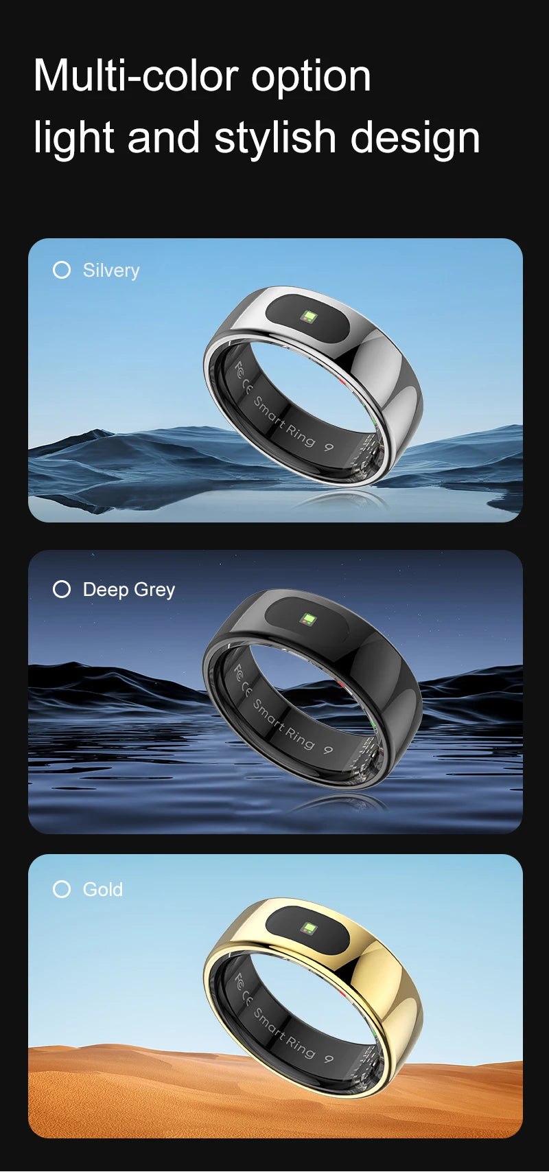R08 Smart Ring Touch Control Function Health Monitor 5ATM Waterproof Skin Temperature Measurement