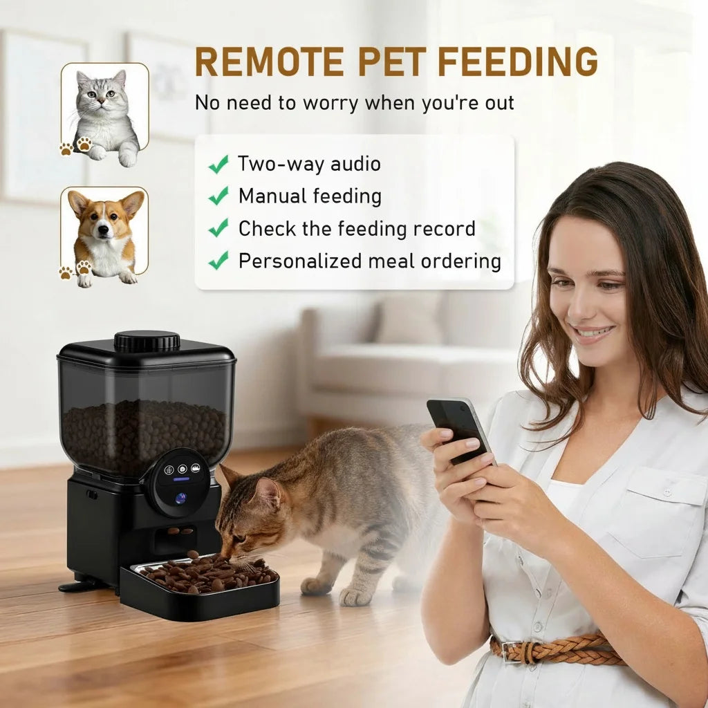 6.5L Automatic Cat Feeder Rechargeable Wifi Smart Pet Feeder App Controlled Cat Feeder With Camera Built-in Battery Cat Dog Feeder