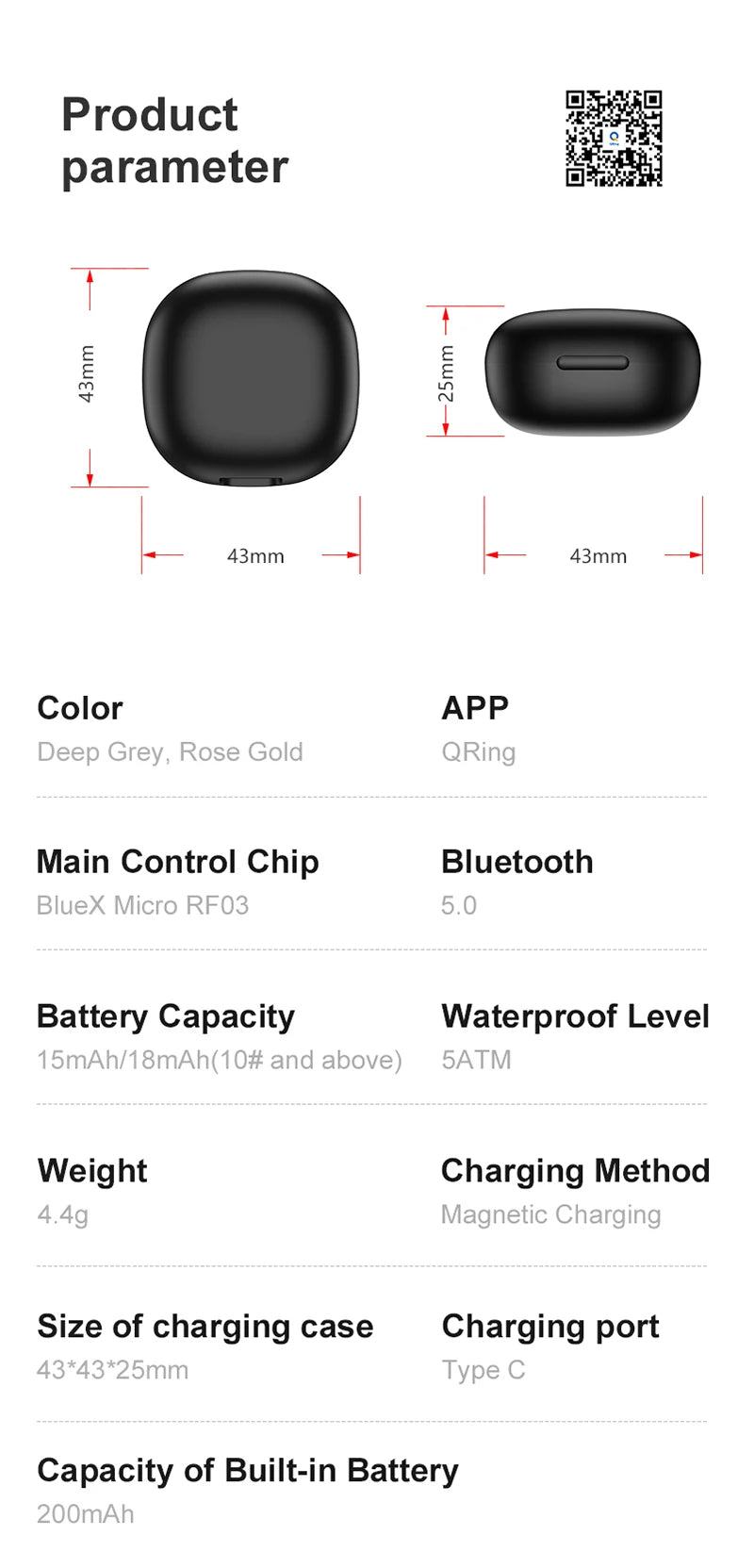 R03 Smart Ring With Charing Case, Battery Life 39 Days, Health Sleep Monitor, 5ATM Waterproof, Multi-sport Mode