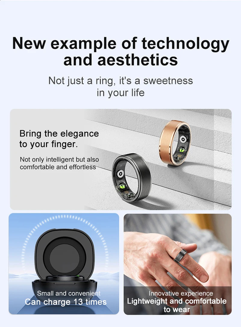 R03 Smart Ring With Charing Case, Battery Life 39 Days, Health Sleep Monitor, 5ATM Waterproof, Multi-sport Mode
