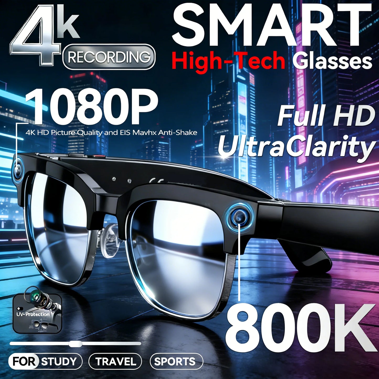 All-in-One 4K AI Smart Glasses – Capture, Call & Translate
