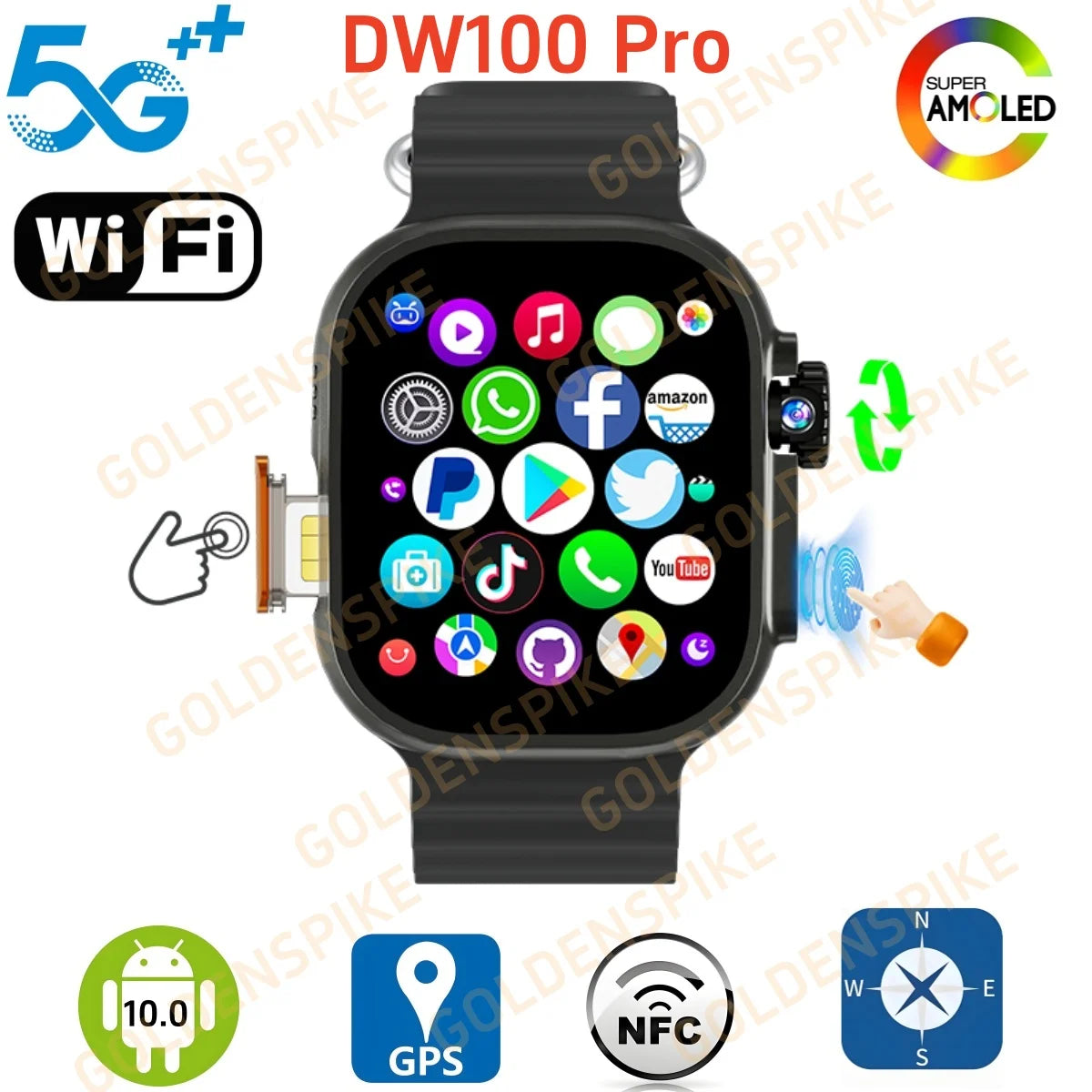 DW100 Pro Ultra 3 Touch ID 4g/5g Smartwatch With 128GB Storage Rom Free  WIFI GPS