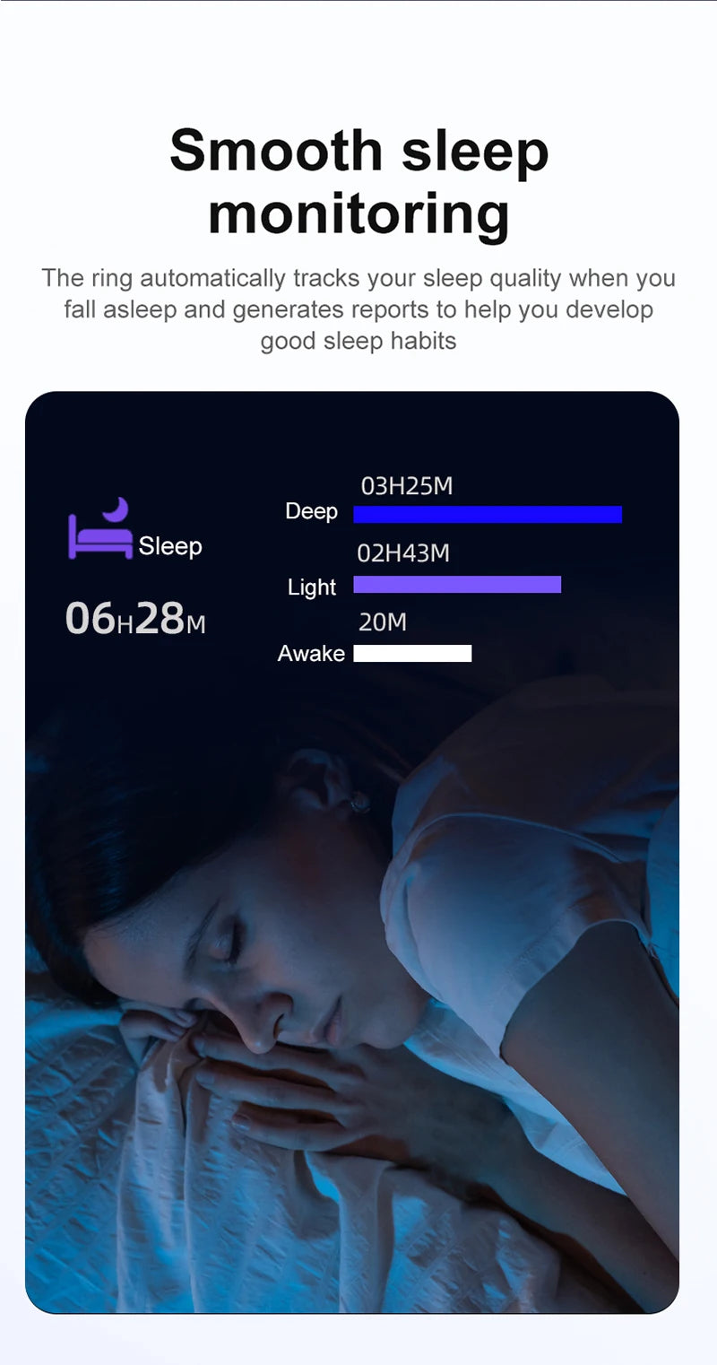 R03 Smart Ring With Charing Case, Battery Life 39 Days, Health Sleep Monitor, 5ATM Waterproof, Multi-sport Mode