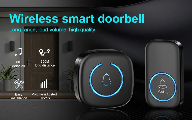 Smart Wireless Doorbell – 300M Range & 60 Melodies