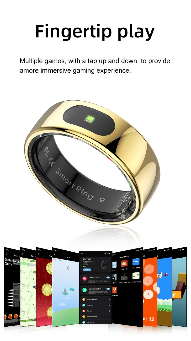 R08 Smart Ring Touch Control Function Health Monitor 5ATM Waterproof Skin Temperature Measurement