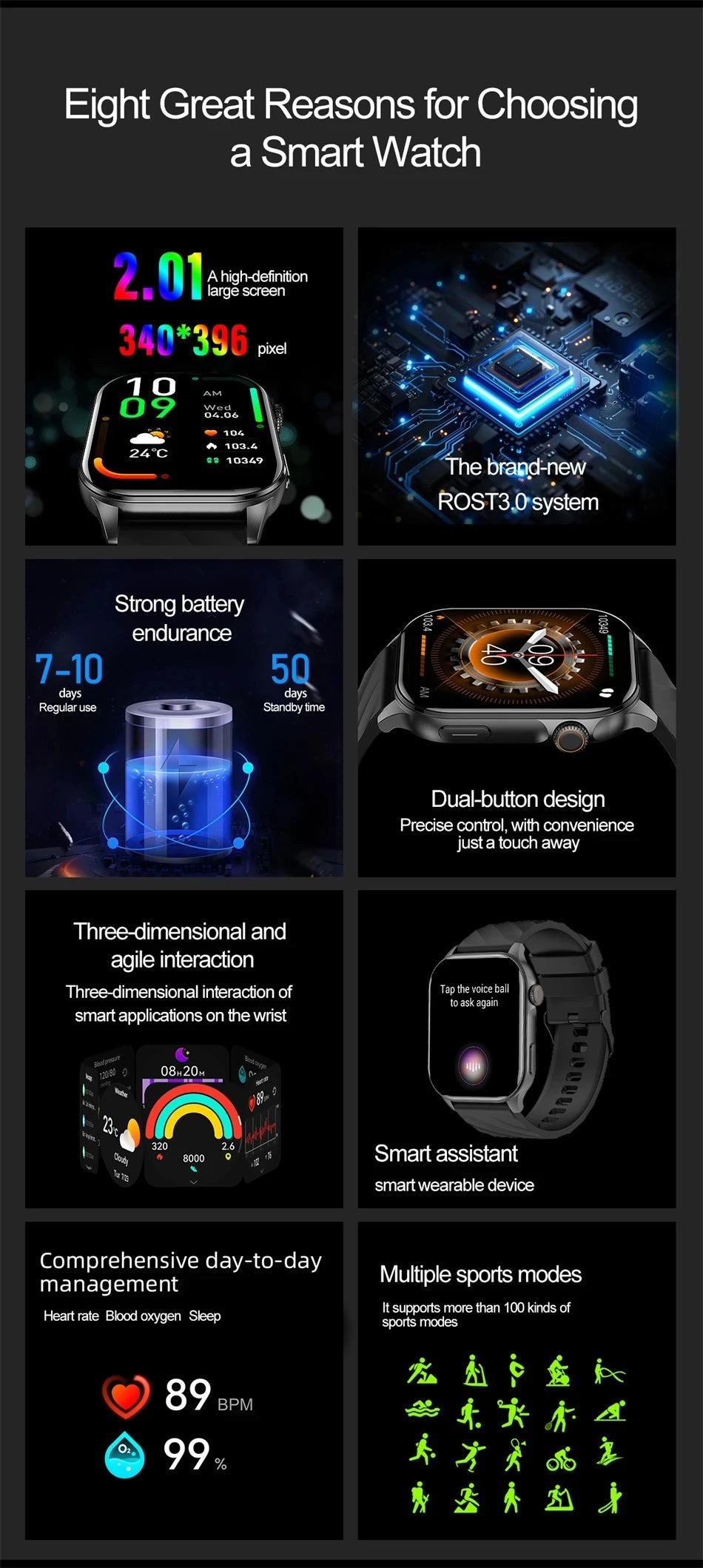LIGE AMOLED Smart Watch large touch screen 2.01 inch