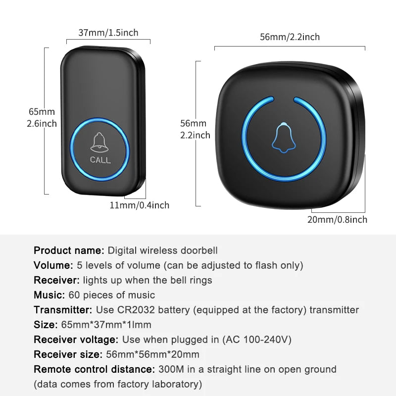 Smart Wireless Doorbell – 300M Range & 60 Melodies