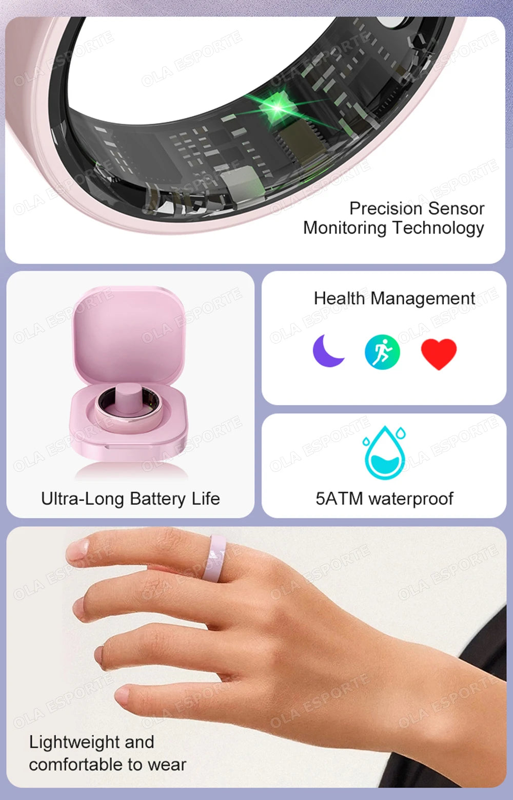 New Smart Ring With Box Heart Rate Stress Monitoring  - Gesture Control - Waterproof - Health - Sports