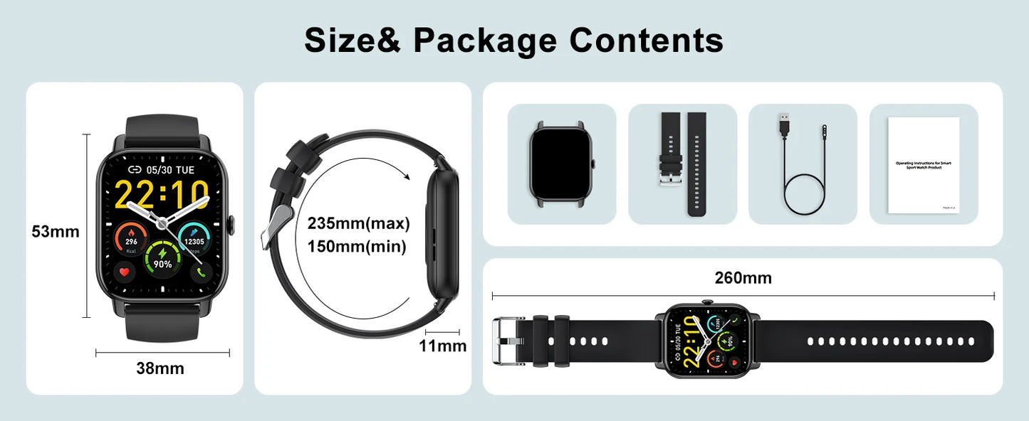 Jxrev Smart Watch, 1.85" Sports Watch for IP68 Waterproof, 110+ Sport Modes, Fitness Activity Tracker, Ultra Thin Watch.