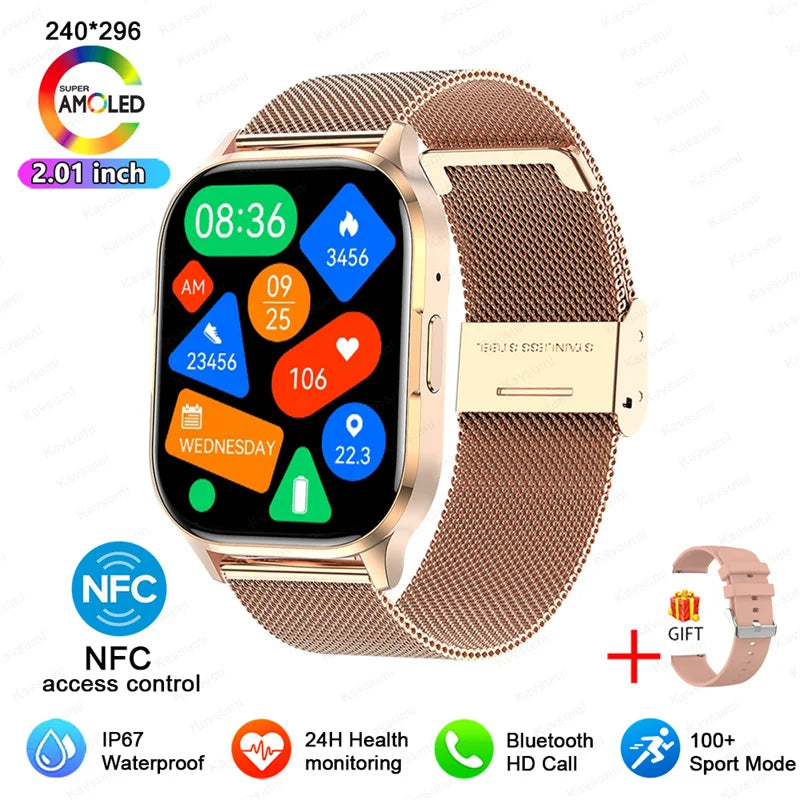 AMOLED 2026 Full circle touch screen, 2.0 inch, NFC, Sleep & Health tracker
