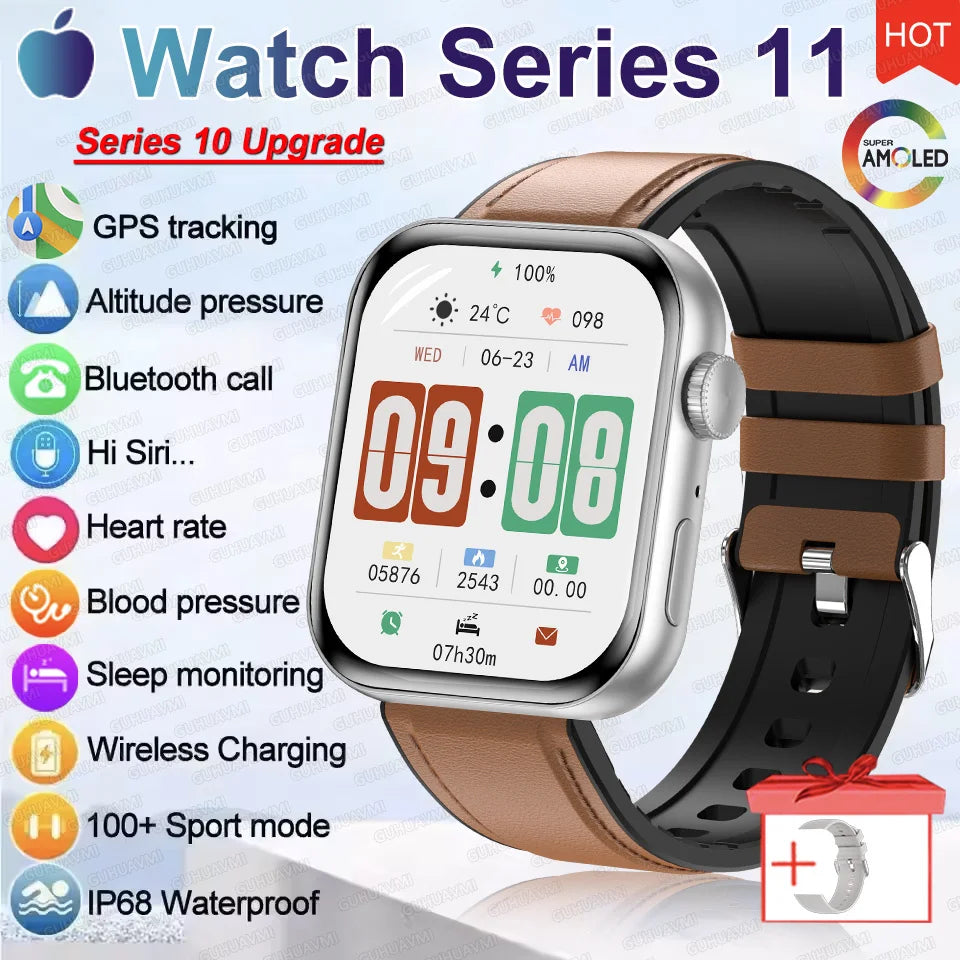 HD 2026 Watch Series 11 - NFC - Waterproof HD AMOLED Screen GPS Track Men Smartwatch - GPS