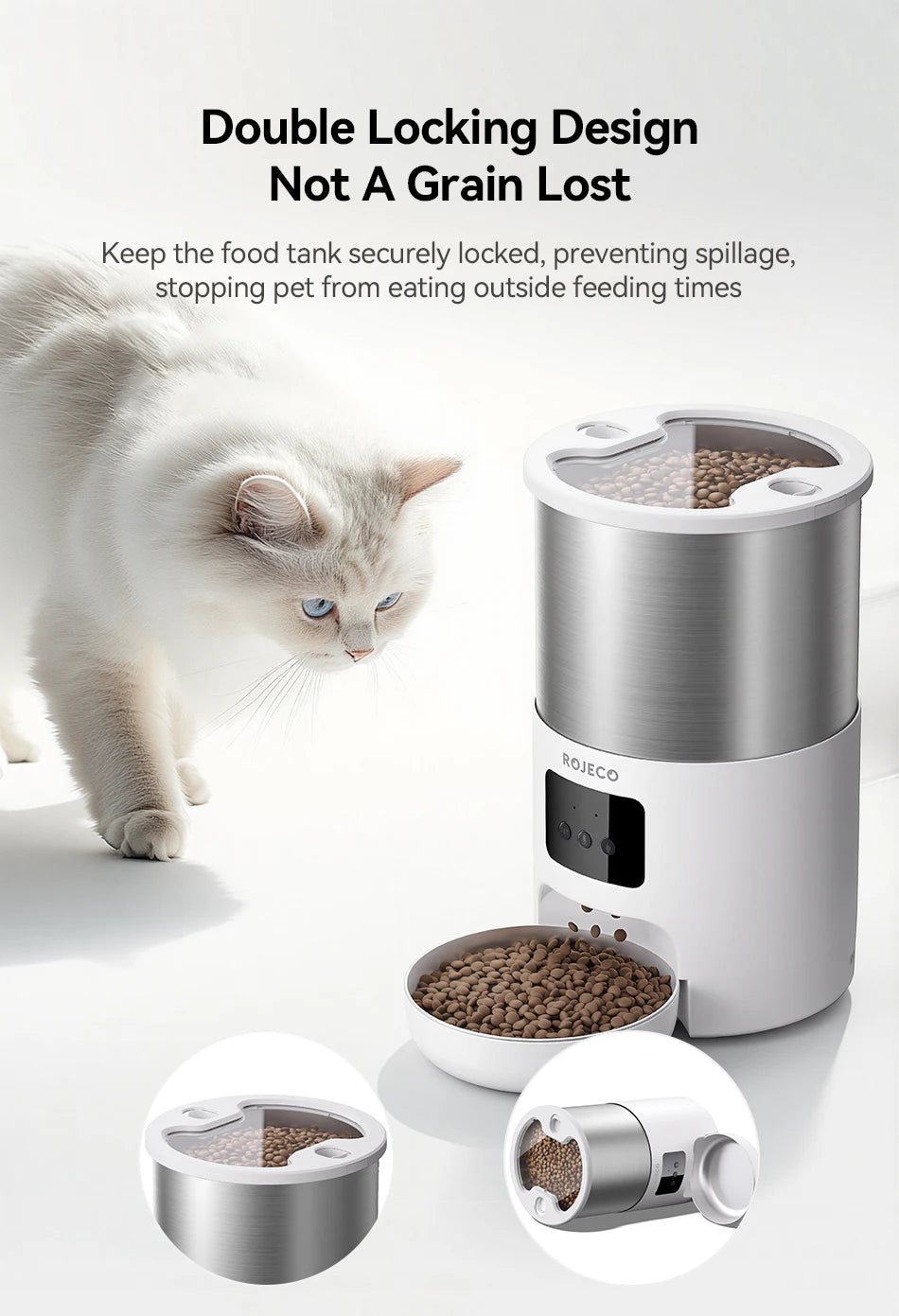 ROJECO 4.5L Smart Pet Feeder – Record Your Voice & Feed on Schedule via WiFi