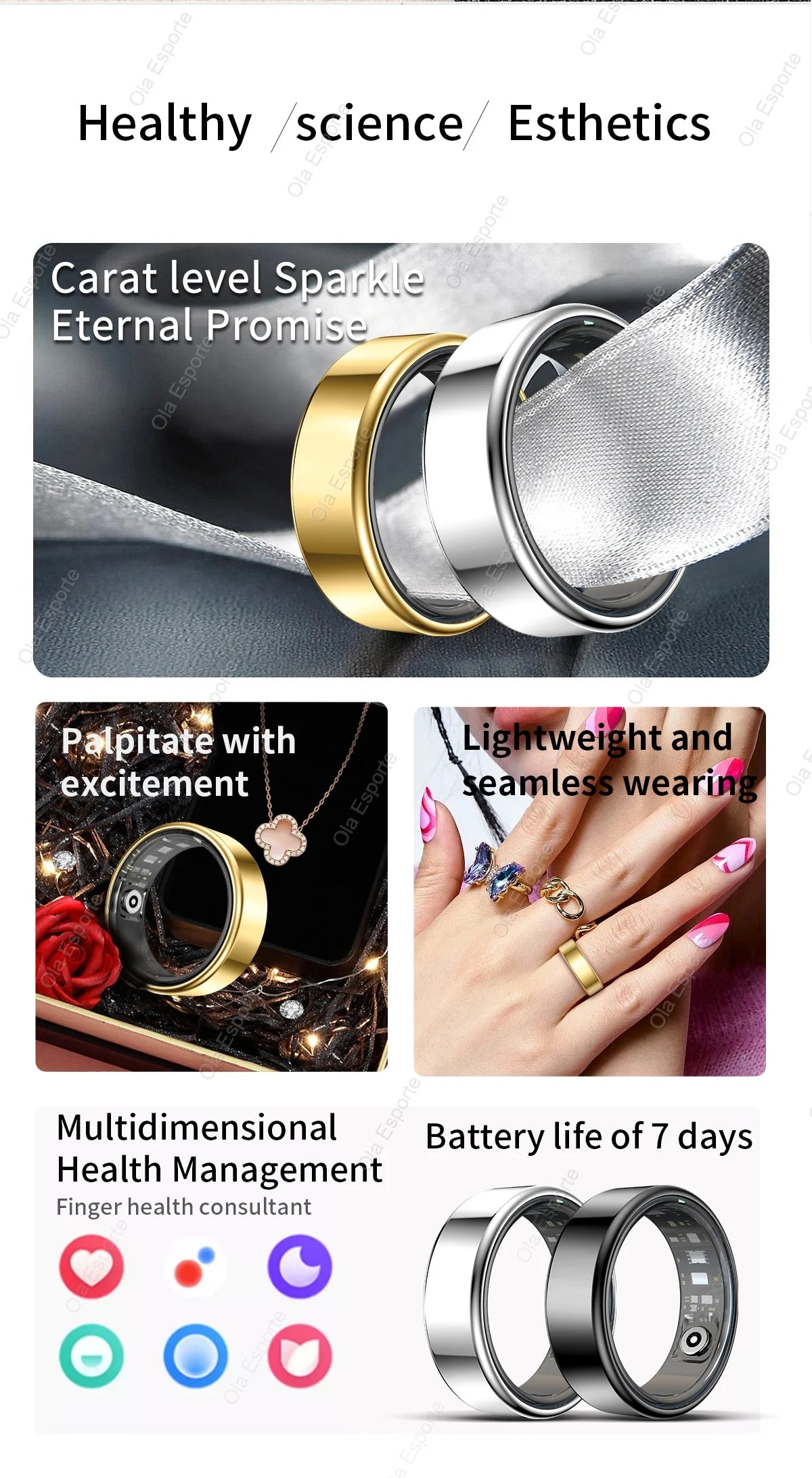 R10 Smart Ring with Charging Dock  Health Sleep Heart Rate Monitoring 5ATM Waterproof Multi-sport Mode
