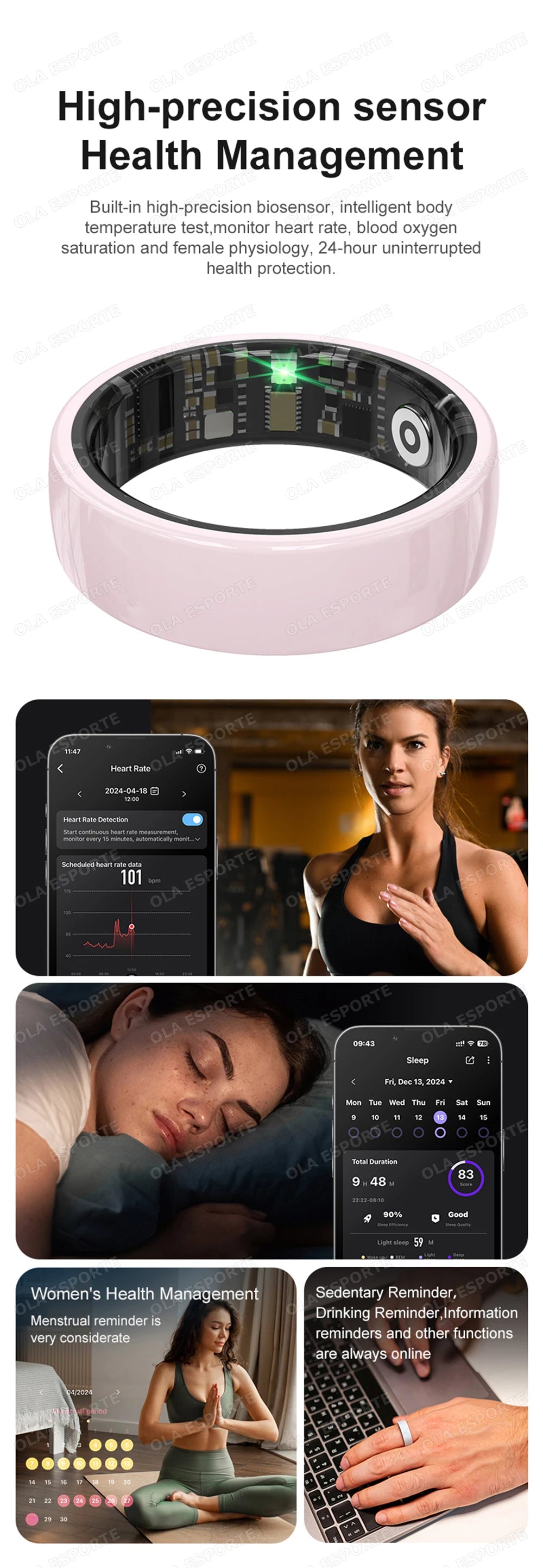 New Smart Ring With Box Heart Rate Stress Monitoring  - Gesture Control - Waterproof - Health - Sports
