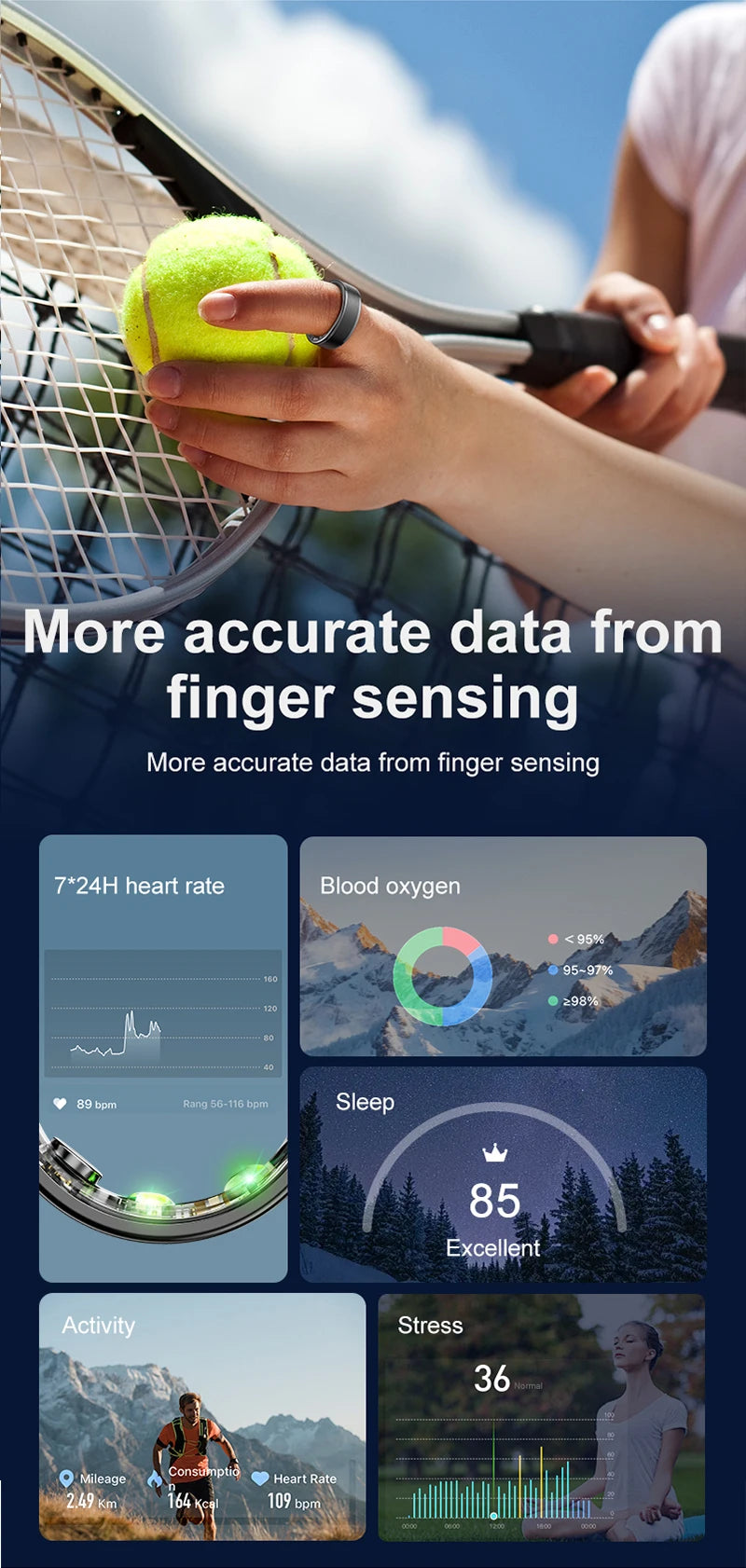 R03 Smart Ring With Charing Case, Battery Life 39 Days, Health Sleep Monitor, 5ATM Waterproof, Multi-sport Mode