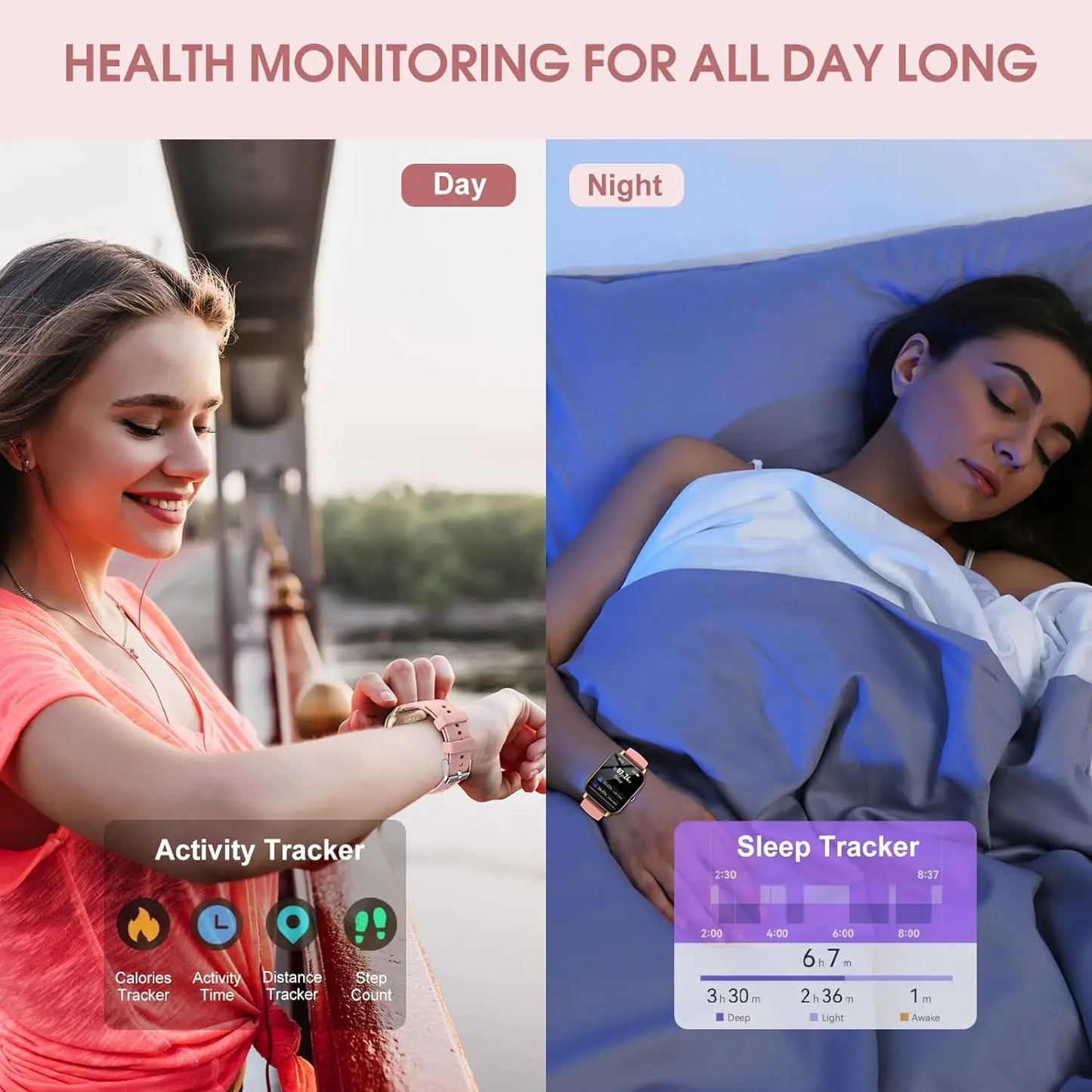 P66 Smart Watch 1.85 inch waterproof GPS health & sleep tracker - Fixed band