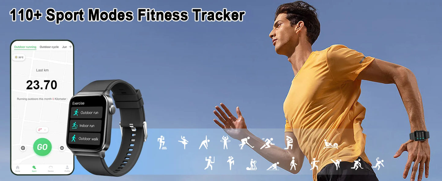 Jxrev 1.85" Ultra Thin Smartwatch - Waterproof - Fitness Tracker1.85 inch - battery life 7 days