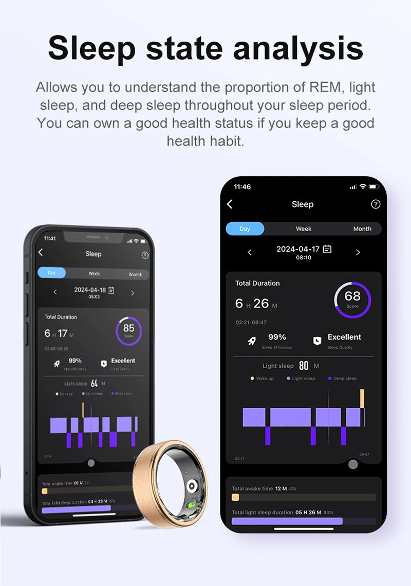 R03 Smart Ring With Charing Case, Battery Life 39 Days, Health Sleep Monitor, 5ATM Waterproof, Multi-sport Mode