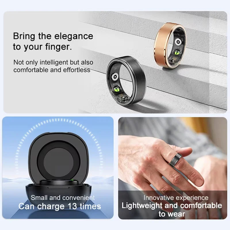 R03 Smart Ring With Charing Case, Battery Life 39 Days, Health Sleep Monitor, 5ATM Waterproof, Multi-sport Mode